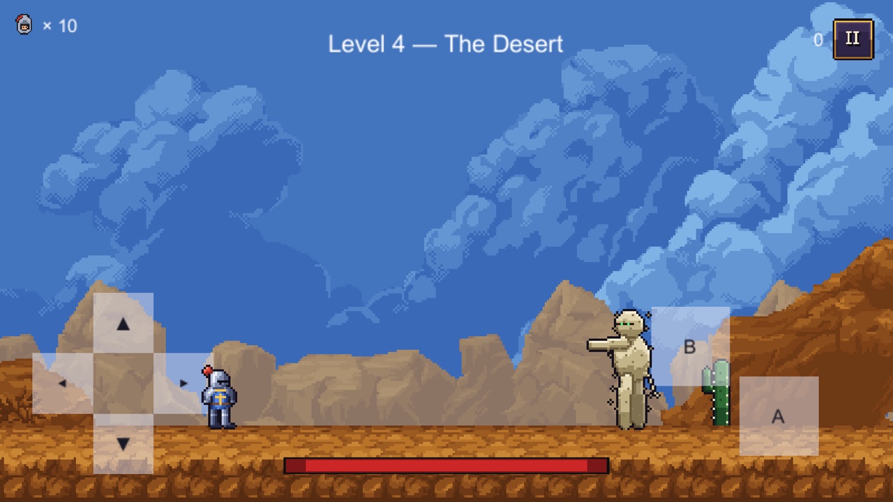 Level 4: the knight in the desert facing a mummy.